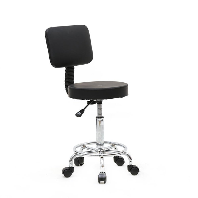 Backed Adjustable Height Ergonomic Lab Stool with Removable Casters/Wheels, Black
