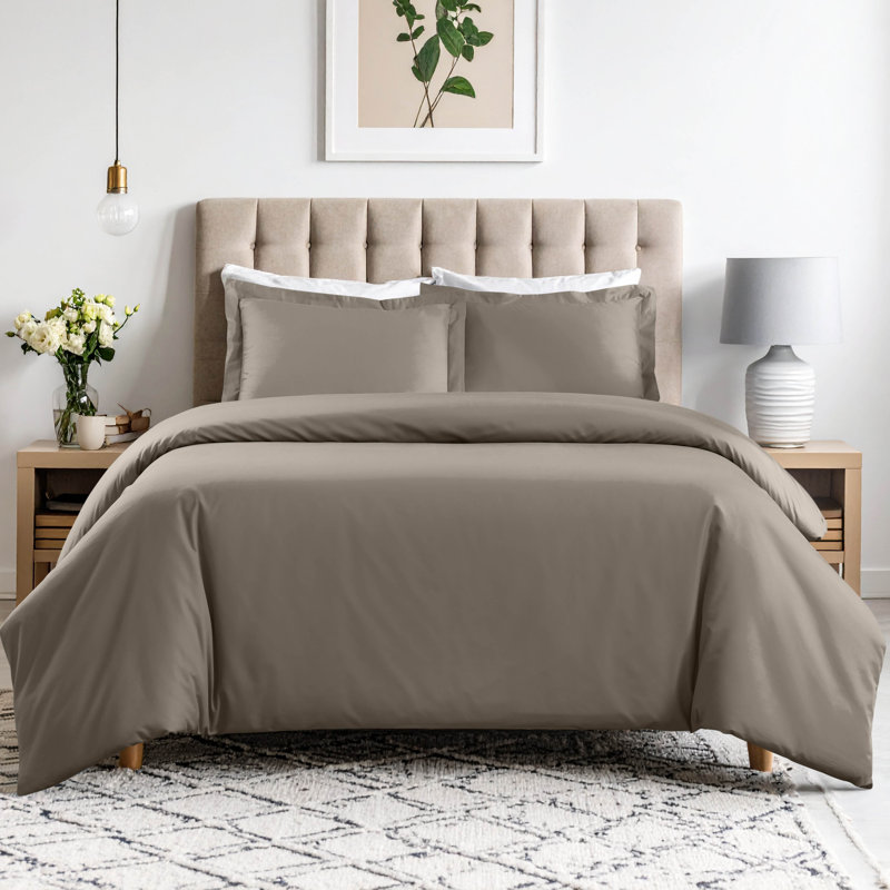 Ensemble de housse de couette 600 fils Aniello, Housse de couette double / grand + 2 taies décora, Gris