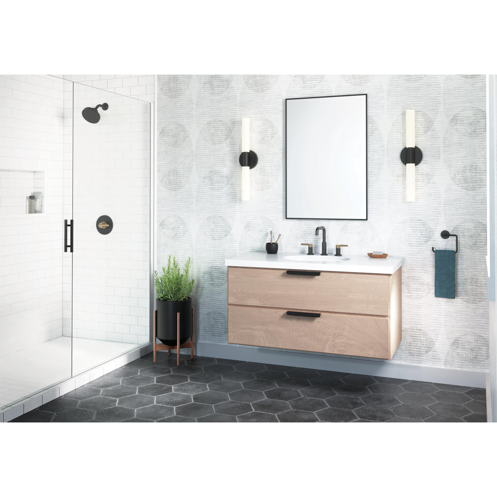 Nicoli Widespread Bathroom Faucet 3 Hole, 2-handle Bathroom Sink Faucet, Matte Black/Champagne Bronze