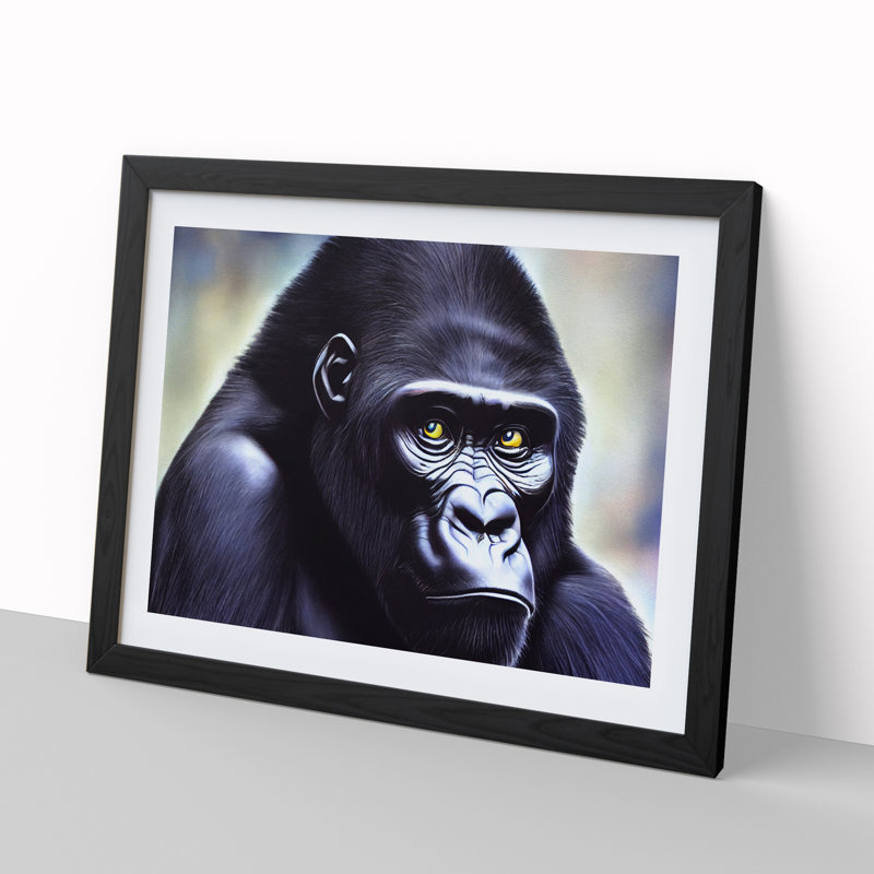 Face Of A Gorilla - Single Picture Frame Painting, Black, 46cm H x 64cm W x 2cm D