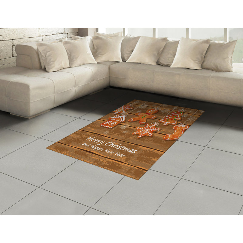 Tapis décoratif à fibres longues haute densité en polyester et coton à motif bonhomme de pain d'épice