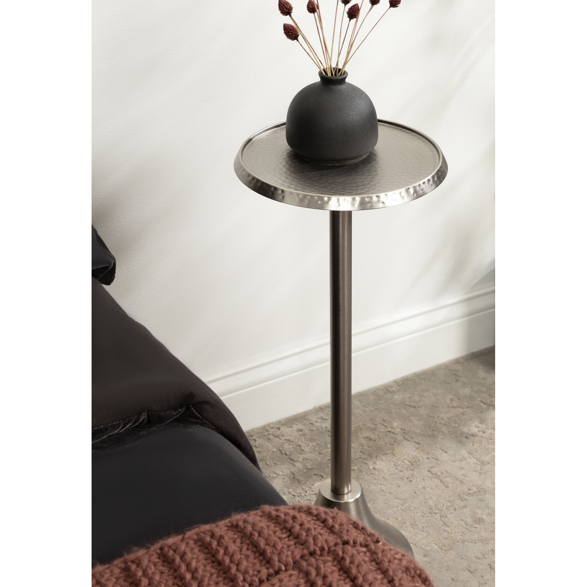 Deanna Iron End Table, Matte Silver Base/Matte Silver Top, 23" H x 9" W x 9" D