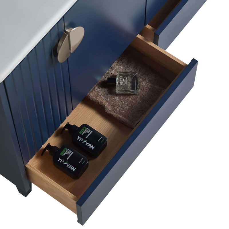 Ensemble de meuble-lavabo double 47 po Saimah, Bleu marine, Nickel satiné