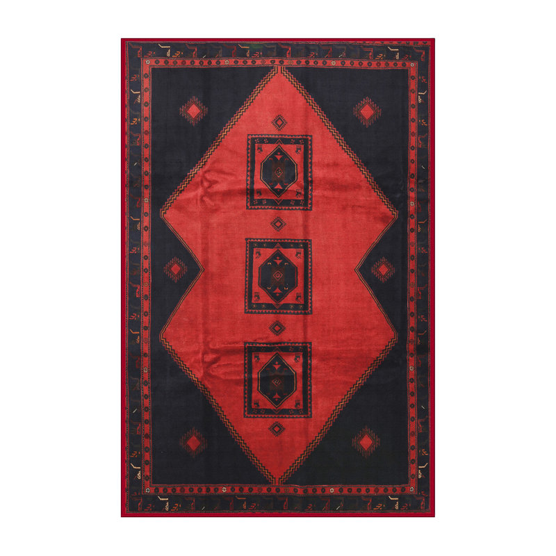 Tapis traditionnel rouge / noir, Rectangle 5 pi x 7 pi