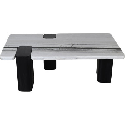 Jaeyon Genuine Marble Top And Wood Base Coffee Table