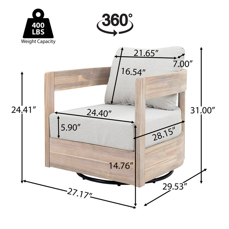Fauteuil club pivotant en bois Telluride