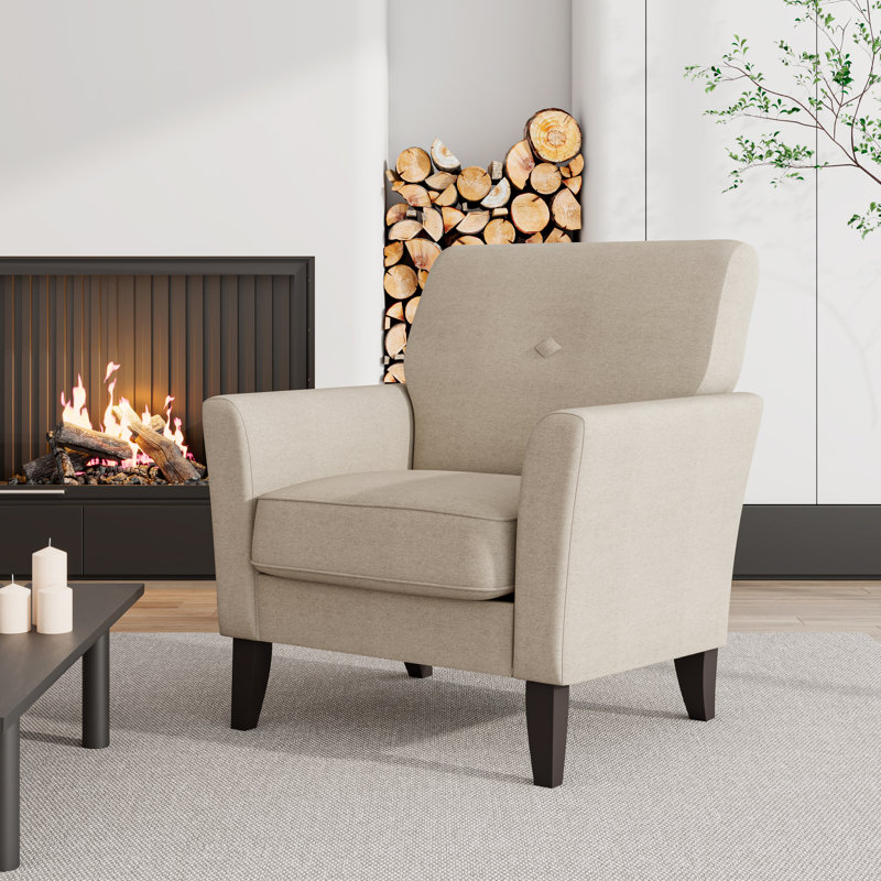 Chaise avec accoudoirs rembourrée Alex, Polyester beige