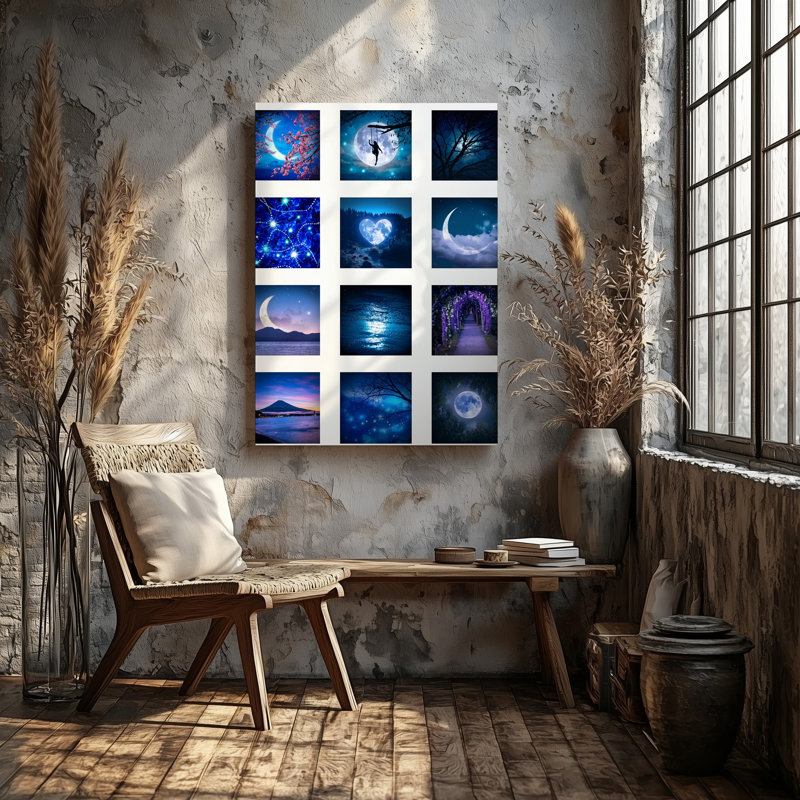 Toile "Un collage visuellement enchanteur" avec neuf scènes distinctes au clair de lune, H 9 po x l 12 po