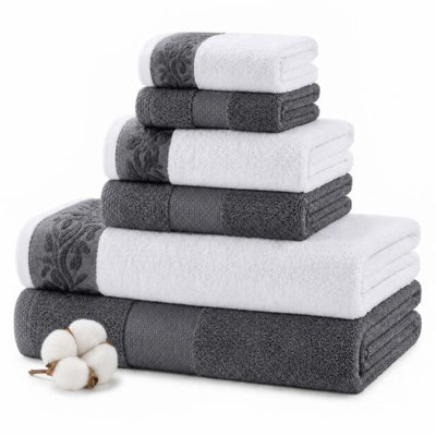 Ensemble de serviettes 6 fils 600 fils avec bordure jacquard Filgree Modern