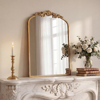 Vintage Mirror, 30" X 19" Arched Antique Baroque Mirror, Gold Traditional Wall Decor, Ornate Decor Anthro Look Alike Decor for Bathroom Living Room Fi