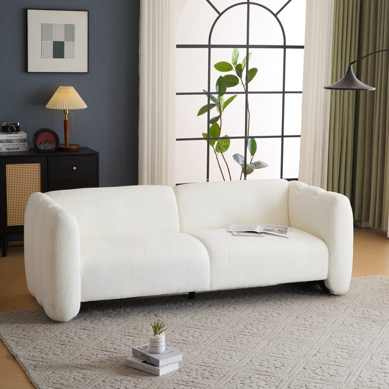 Boucle blanche à 3 places de 83 pouces pour les salons, les chambres à coucher, les bureaux d'appoint avec un design ondulé doux et durable