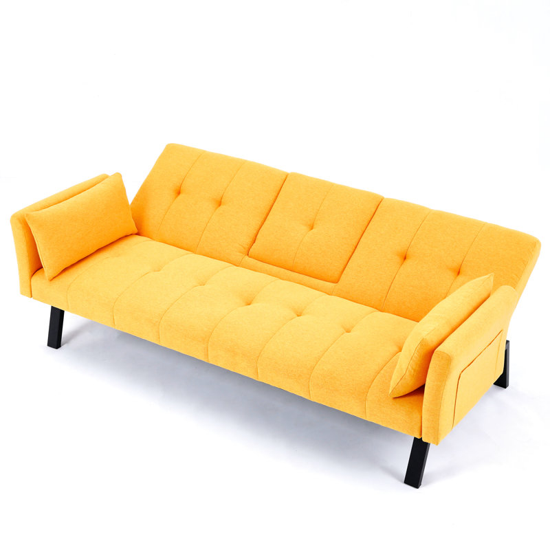 Lit pliant, 70 po, avec porte-gobelet et rangement pour accoudoirs, pour petits appartements gris foncé, côté en lin de coton, 2 sièges dans les maisons