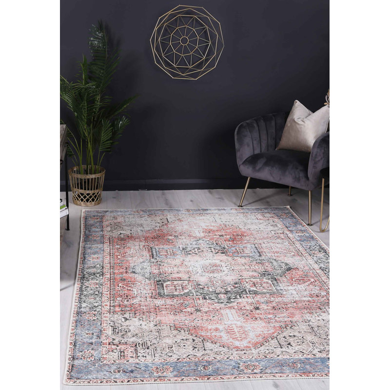 Tapis délavé en terre cuite rétro Glendal, Rectangle 8 pi 8 po x 12 pi