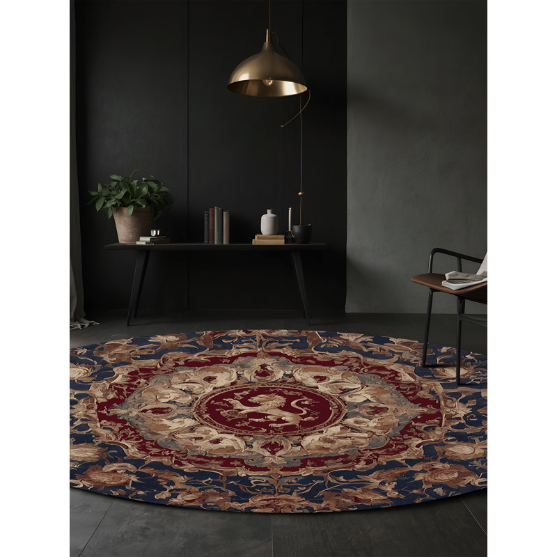 Machine Washable Brown Area Rug, Round 6'
