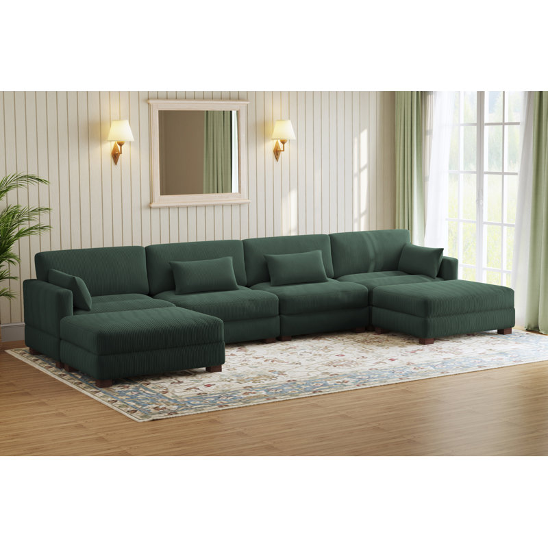 Canapé modulaire en velours côtelé Maelina , H 30,7 po x l 161,4 po x P 68,1 po, Velours côtelé vert forêt