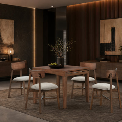 Valencia 5-Piece Extendable Solid Wood Dining Room Set With Curved Back Upholstered Chairs