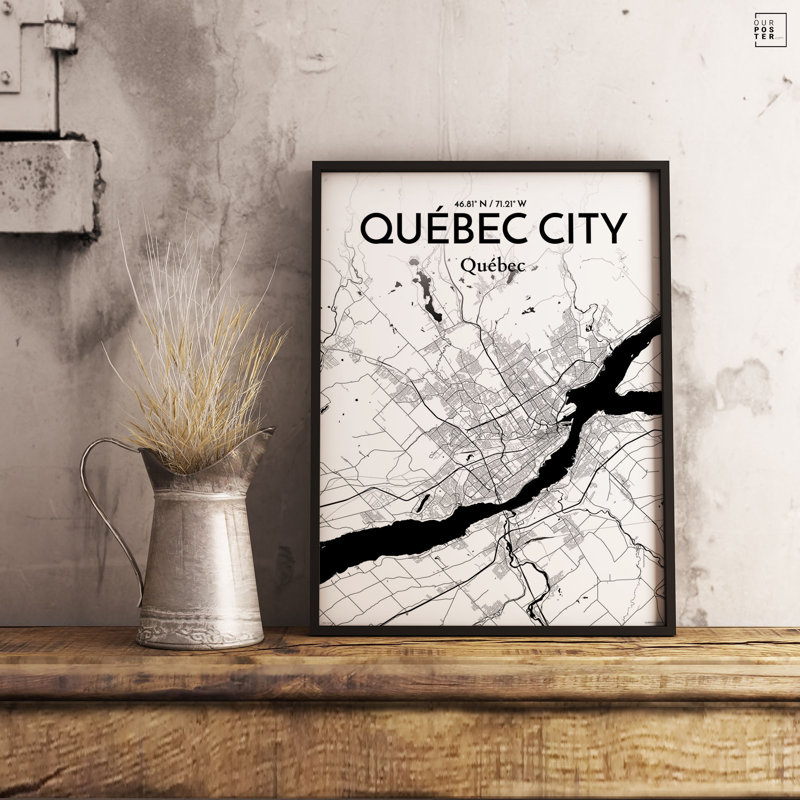 « québec city city map », reproduction d’impression sur affiche à motif encre, H 24 po x l 18 po