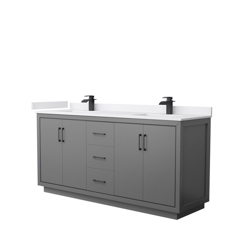 Icon 72" Double Bathroom Vanity Set, Dark Gray, Matte Black, White