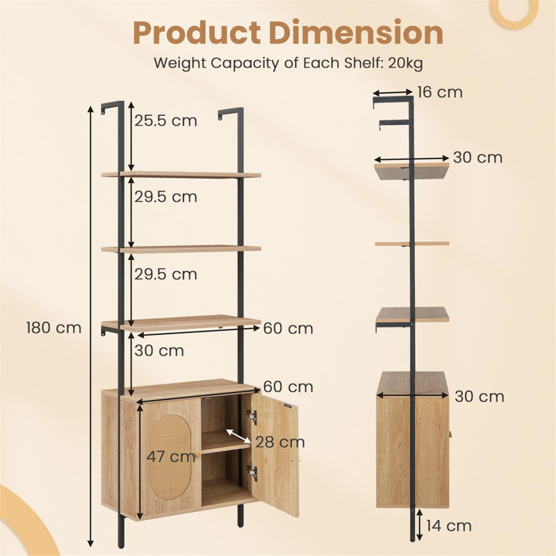 Alphanso 180cm H x 60cm W Ladder Bookcase