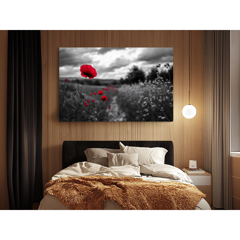 «Red Flower» sur fond noir et blanc sur toile de haute qualité, reproduction murale, reproduction d'art, reproduction de peinture