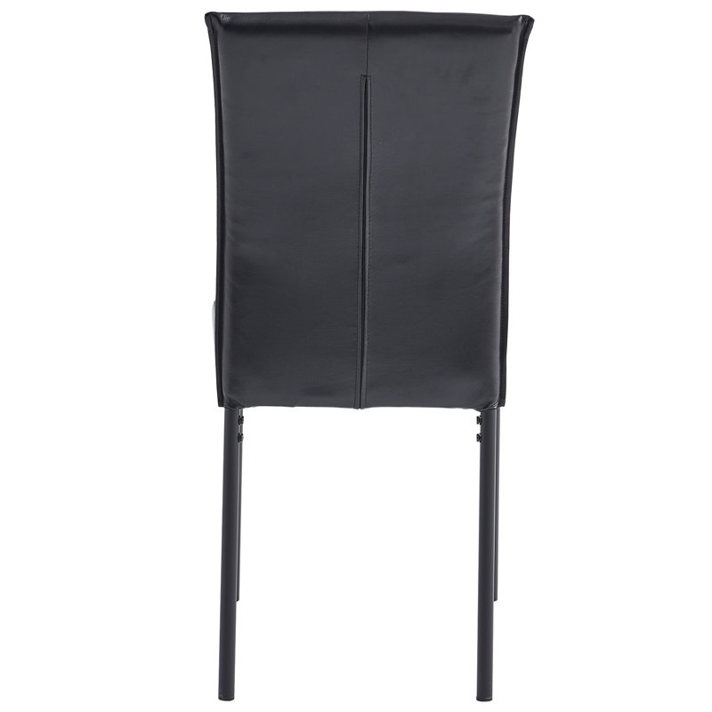Black Pu Leather Dining Chair With Soft Cushion, High Back Upholstered Dining Chair With Metal Legs, 4