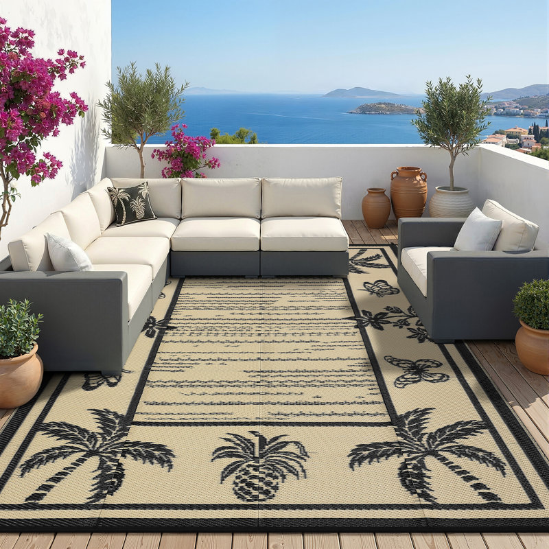 Reversible Outdoor Stain Resistant Modern Area Rug Washable Camping Carpet for Deck Reversible, Stain Resistant, Modern Design, Washable, for Outdoor Use