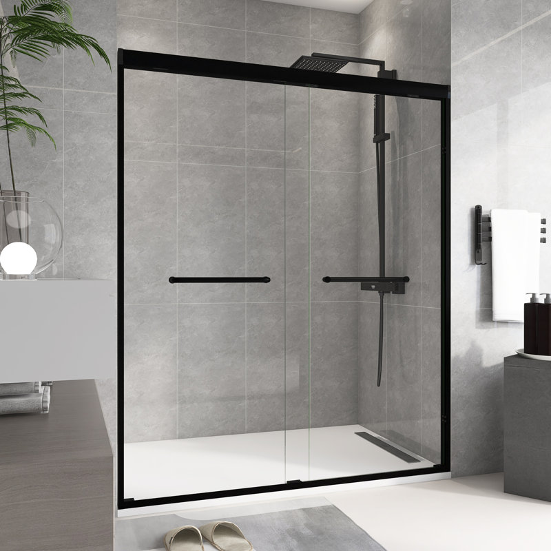 Porte de douche à cadre double coulissante noire l 56 à 60 po x H 72 po, Noir mat