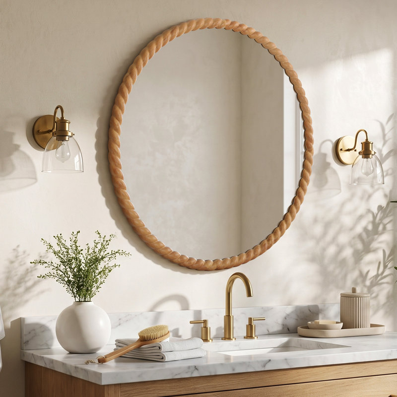 Miroir mural en bois sculpté, 32 po x 32 po, Rond