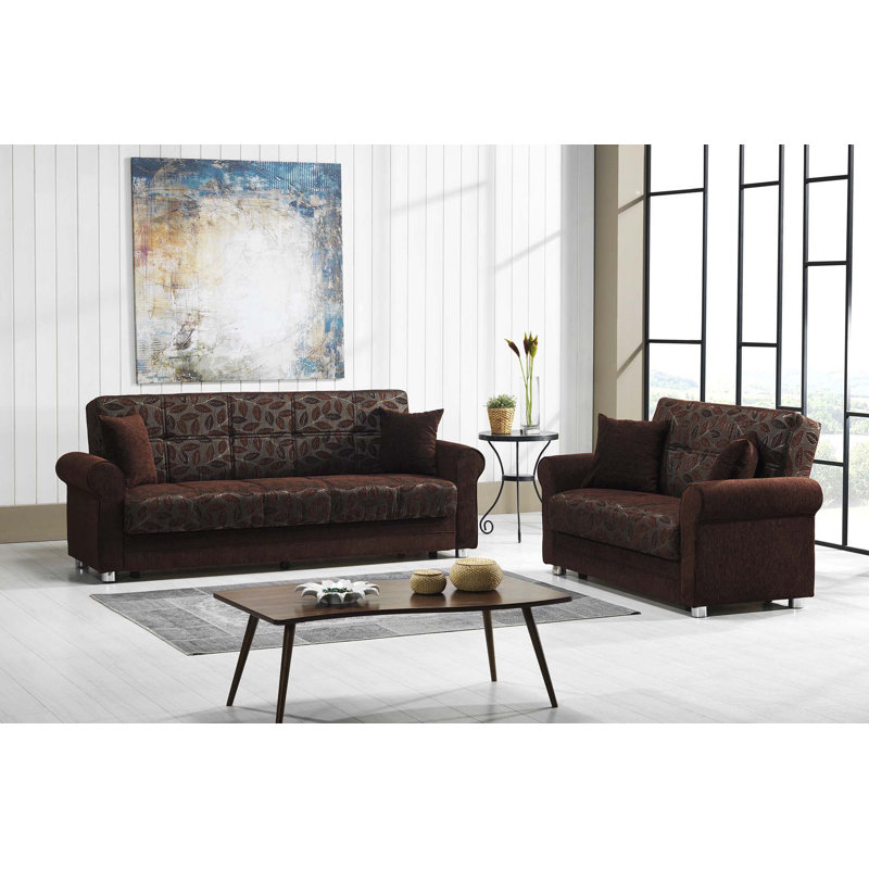 Rio 63 in. Fabric Upholstered 2-Seater 3-in-1 Sleeper Loveseat with Storage, Dark Brown