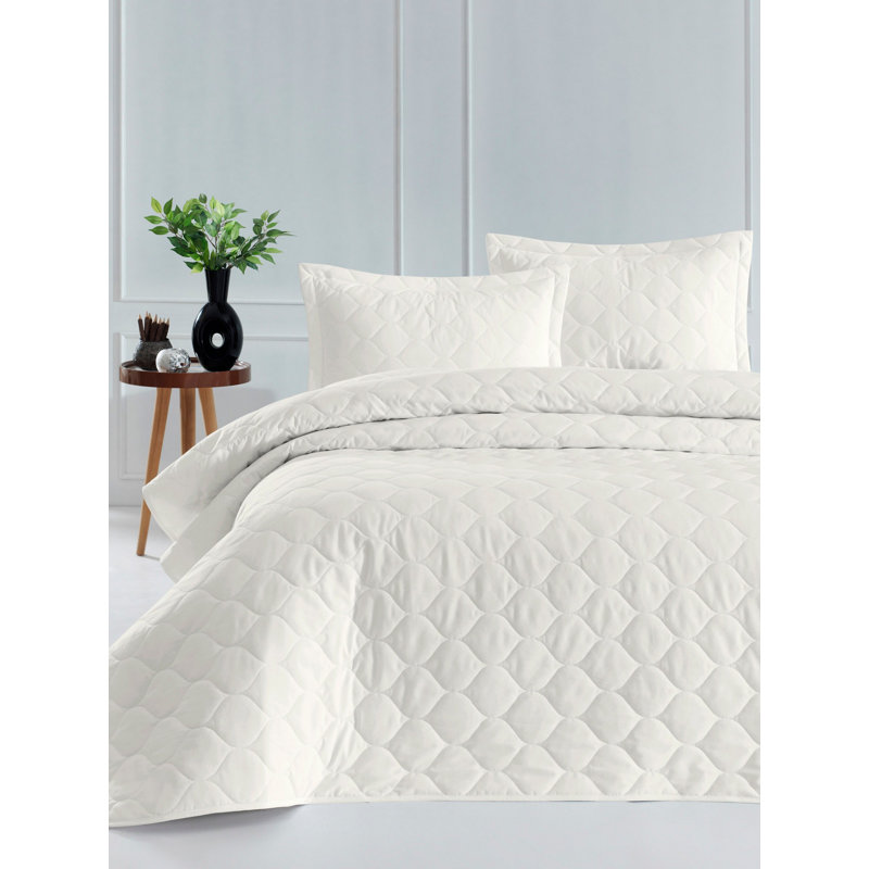 Ensemble de couvre-lit 100% coton Woodrow, Blanc cassé, Couvre-lit 94 po x 89 po + 2 taies d'oreiller stan