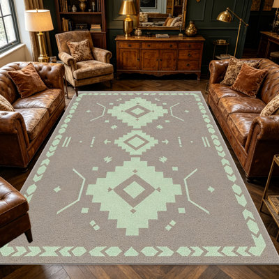 Tapis taupe sauge à triple losange pour le salon, doux et confortable, convient à toutes les saisons, facile à entretenir, tapis de sol intérieur lavable à la machine, sous la ferme pour table, salle à manger, bureau, balcon, patio