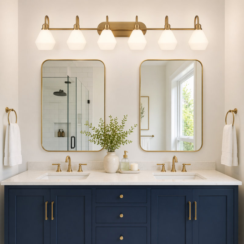 Éclairage de salle de bain à intensité variable 6 lumières, Or brossé