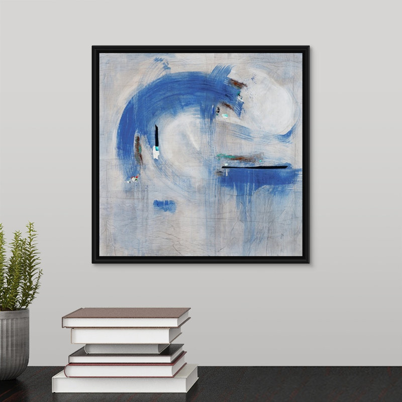 « brusque rush of air », peinture sur toile, H 13,7 po x l 13,7 po x P 1,75 po, Cadre flottant noir