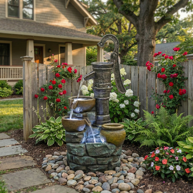 32" H Large Outdoor Fountains With Vintage Pump Ideal For Patio Yards Outdoor Gardens And Home Art Decor Crafted From Weather-Resistant Materials For Year-Round Use