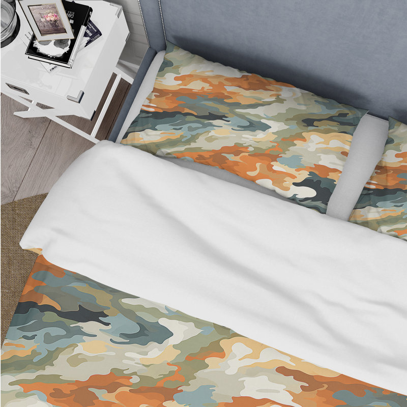 Orange et vert Expedition - Ensemble de housse de couette camouflage, Housse de couette pour très grand lit et 2 très