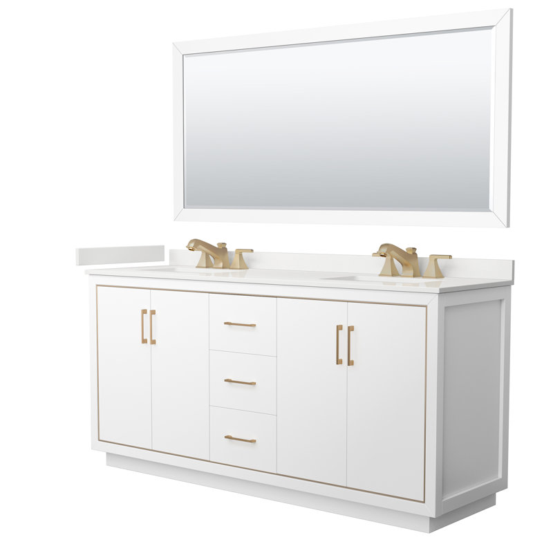 72 in. Double Vanity with Mirror, White Quartz, Dark Gray, Brushed Nickel