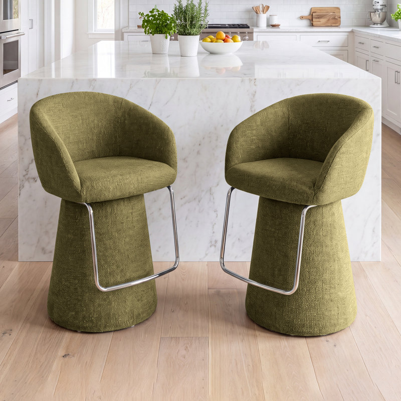 Ensemble de tabourets de bar pivotants rembourrés 2 pièces Everly, Vert