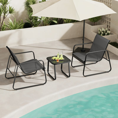 2-Person Outdoor Seating Group with Ergonomic Chairs and Glass Coffee Table for Patio, Poolside, or Garden