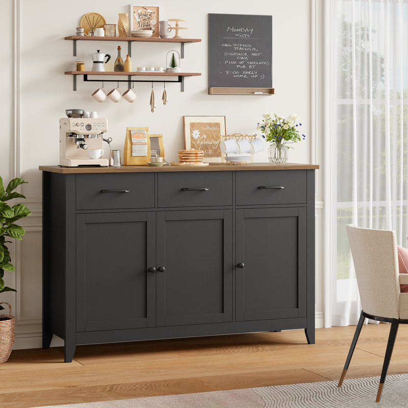 Zosia 47.2" Modern Sideboard Buffet, Credenza Storage Cabinets With Adjustable Shelves And Three Drawers, Black