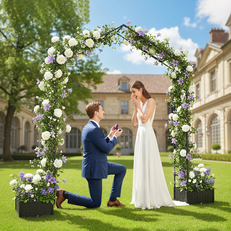 Arche de jardin avec 2 boîtes à fleurs, tonnelle d'extérieur à treillis, noir