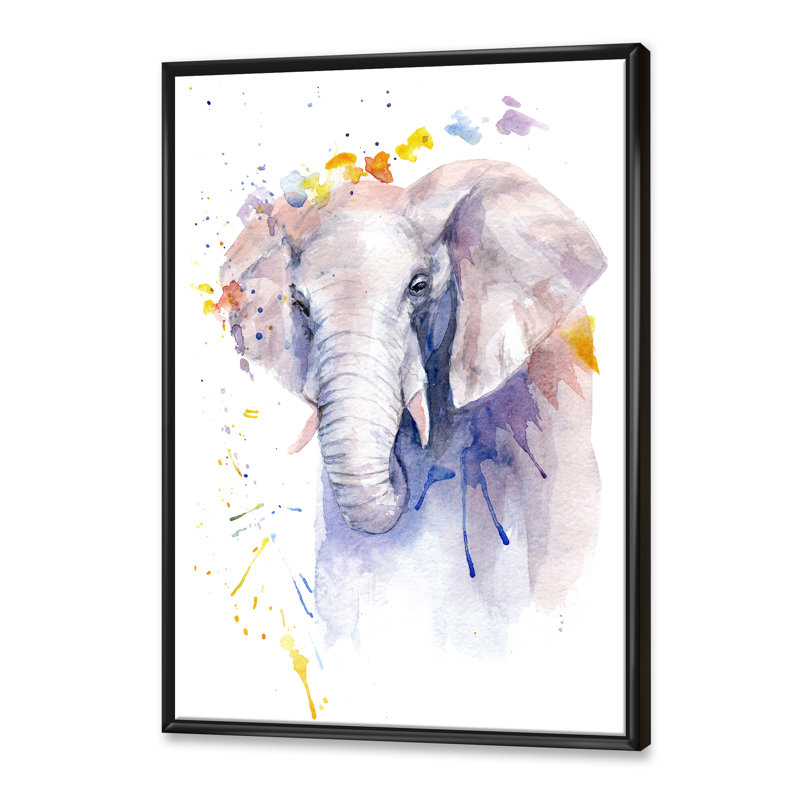 Portrait d'un éléphant en fleurs - Peinture sur toile, H 40 po x l 30 po x P 1 po, Toile avec cadre noir