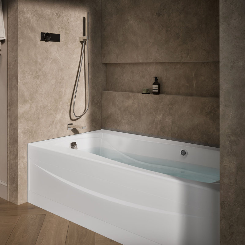 Mariposa 72" x 36" Alcove/Tile in Air Acrylic Bathtub, Left, White