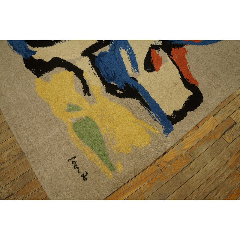 Expressive Vintage German Art Deco Abstract Wool Rug