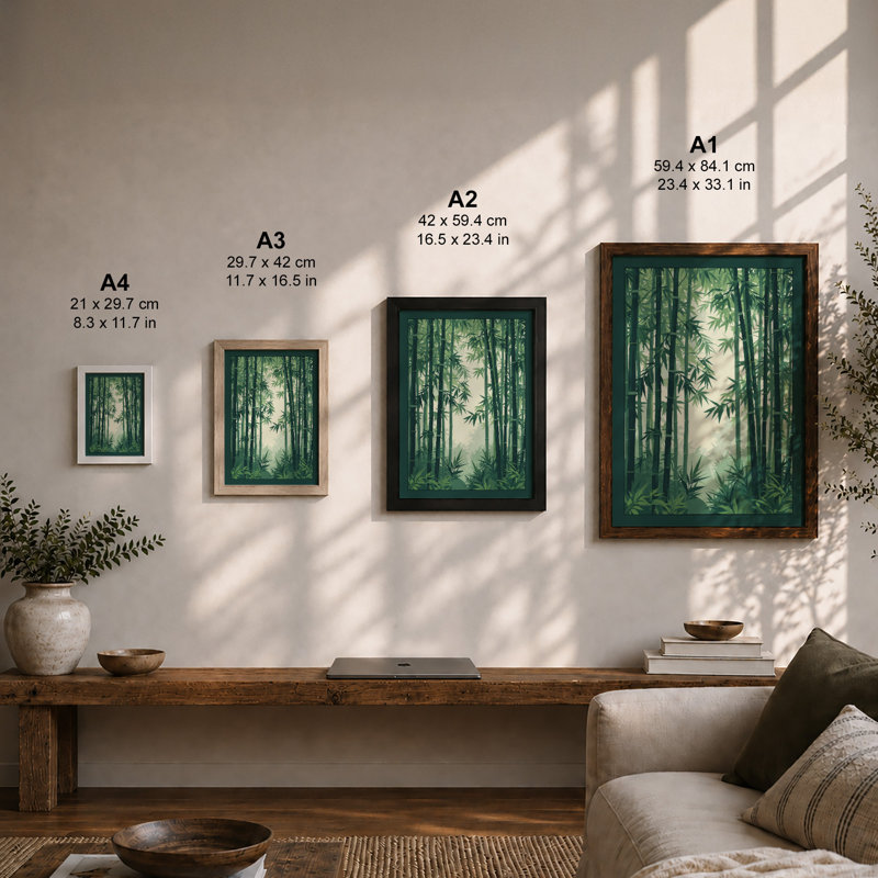 Misty Bamboo Grove Japandi - Framed Print, Unframed, A3 - 42.0 x 29.7 cm