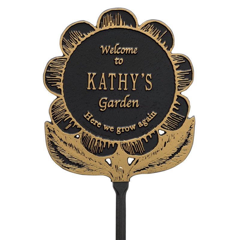 Flower Personalized Garden Sign, Black/Gold, Yes