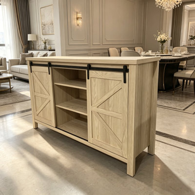 Armoire buffet à portes de grange avec tablettes ouvertes L 57,9 po x l 15,7 po x H 31,5 po Brun foncé