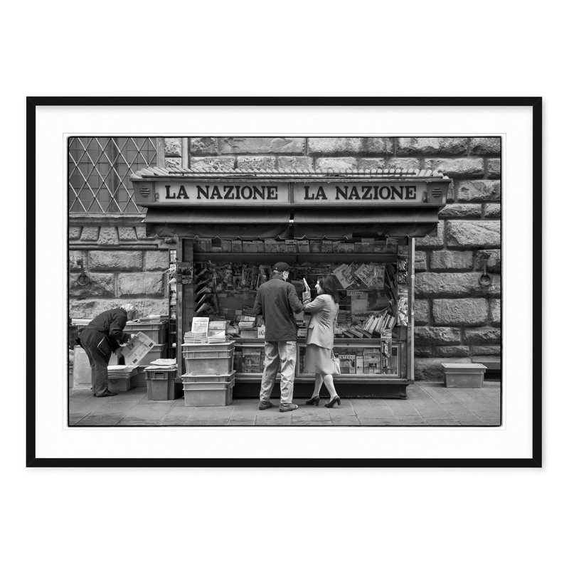Italian Newspaper Stand - Picture Frame Photograph on Paper, 22.5" H x 31.5" W, Black Framed