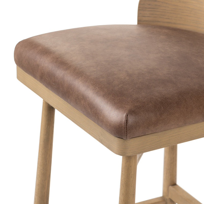 Cloris Swivel Stool-Altair Sienna-Counter & Bar, Blonde Oak, Palermo Cigar Genuine Leather, Bar Stool (30.91" Seat Height)