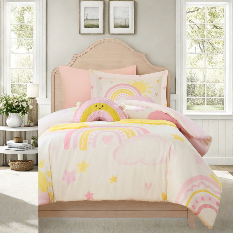 Ensemble de literie arc-en-ciel rose, ensemble de lit simple / simple TG en microfibre pour enfants