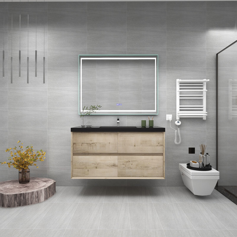 Ensemble de meuble-lavabo mural simple 48 po Lause Kody, Chêne clair